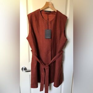 BNWT - Marina Rinaldi burgundy/rust colored linen long vest - MR size 29, US 20w